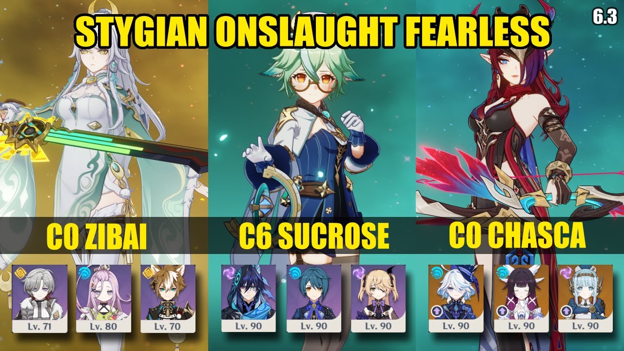 Stygian Onslaught 6.3 Fearless | C0 Zibai + C6 Sucrose + C0 Chasca | Genshin Impact