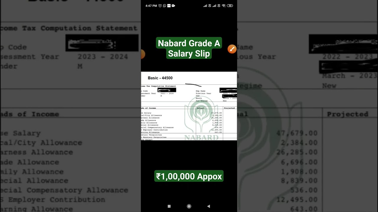 Nabard Grade A Salary Slip 2023 #nabardgradea #nabard #salary