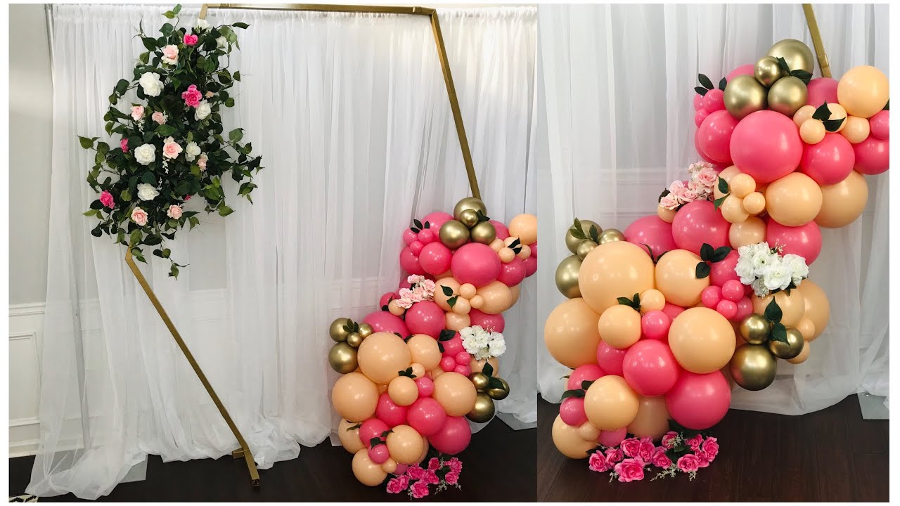 Hexagon Backdrop Decor with Balloon Garland and Floral | Tutorial