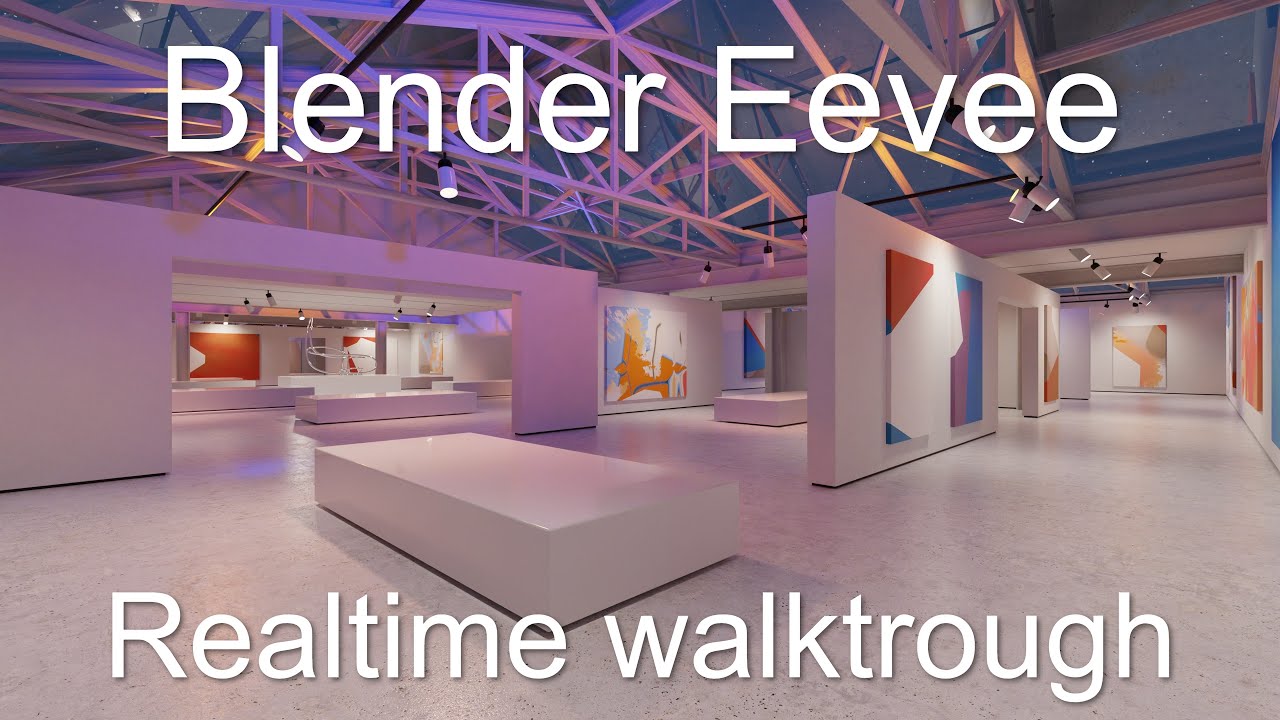 Modern Art Gallery Realtime Walktrough Blender Eevee | Day and night | Links in discription
