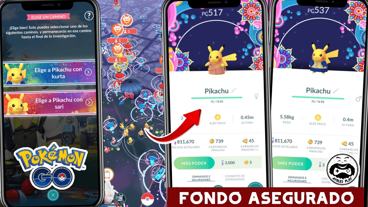 PIKACHU con SARI y PIKACHU con KURTA con FONDO del FESTIVAL de los COLORES en POKÉMON GO 2026