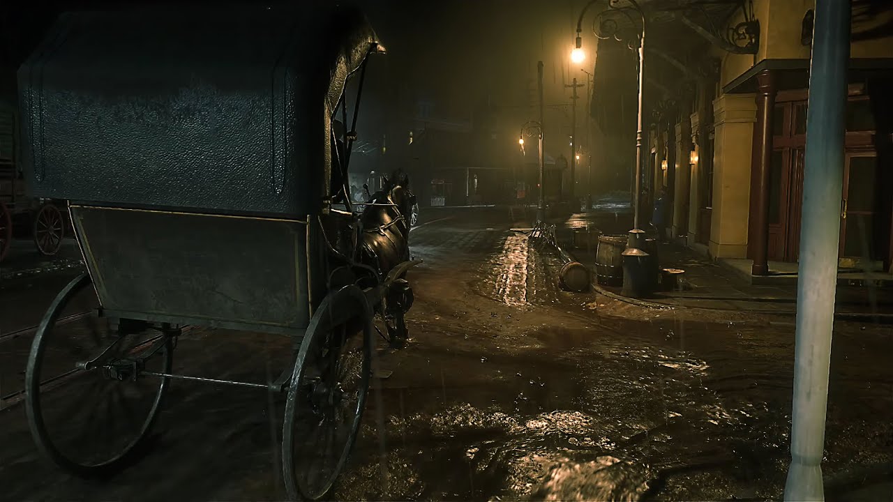 Red Dead Redemption 2 Relaxing Gameplay – Horse Carriage Ride at Night in Thunderstorm Ambience ASMR