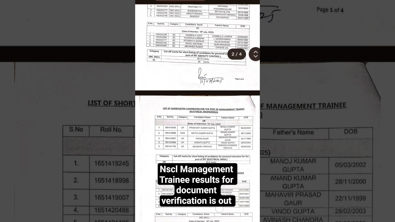 NSCL MANAGEMENT TRAINEE RESULTS ARE OUT FOR DOCUMENT VERIFICATION#Nscl#exam