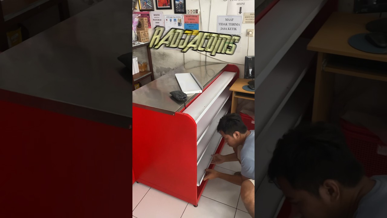 Meja kasir elegant untuk upgrade tampilan toko #minimarket #mejaminimalis #mejakasir