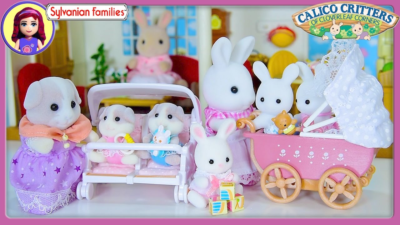 Sylvanian Families Calico Critters Twin Babies Guinea Pigs Pram Rabbits Silly Play Kids Toys