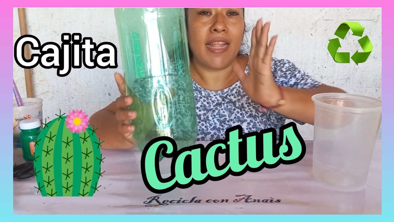 Idea para hacer una cajita o dulcero cactus para regalar utilizando botellas y botes de plástico
