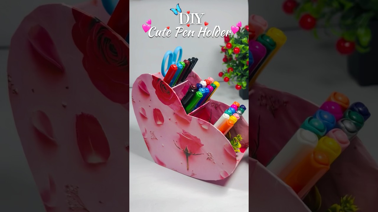 DIY Cute Pen Holder 💫🍒 | Easy Cardboard Craft 🩷 #penholder #penstand #diy #bestoutofwaste