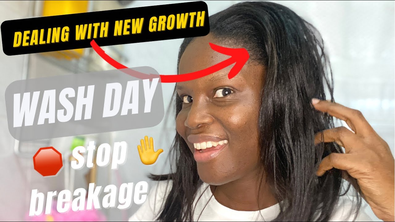 New growth on relaxed hair wash day | Relaxed hair stretching | relaxed hair prep