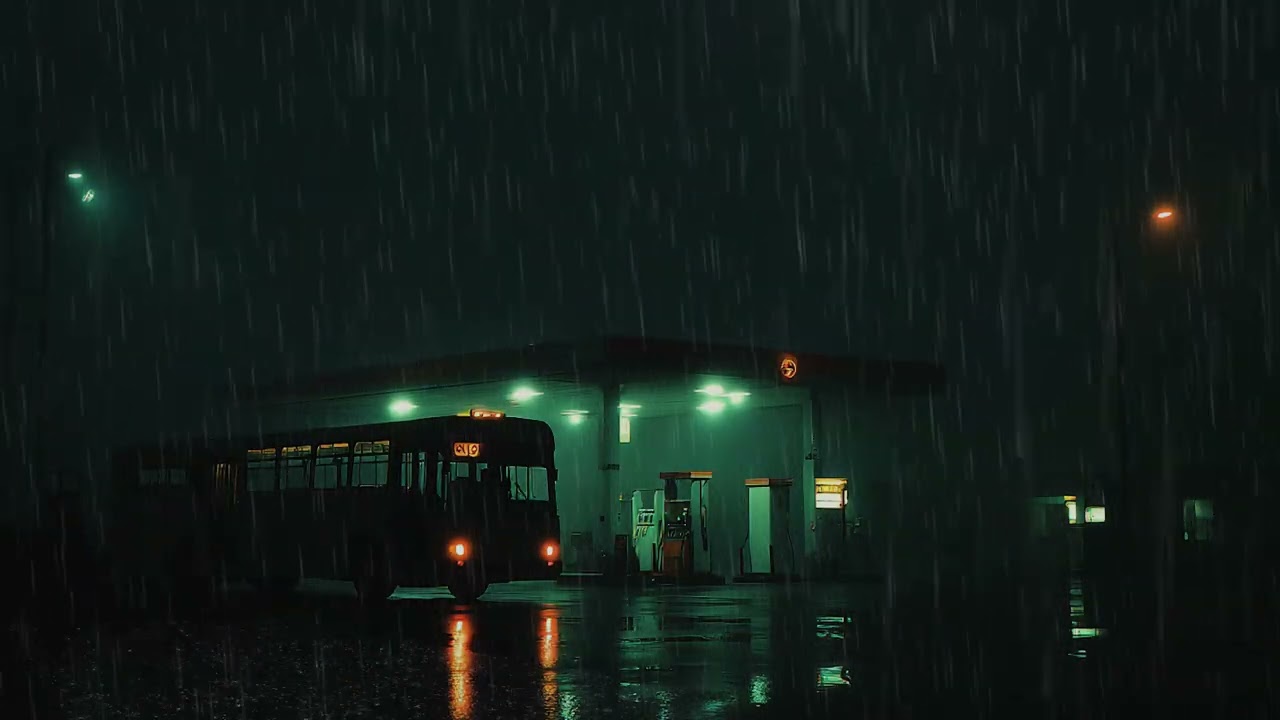 Dark Rain at a Lonely Bus Station 🌧️ Heavy Rain Sounds for Sleep & Insomnia Relief