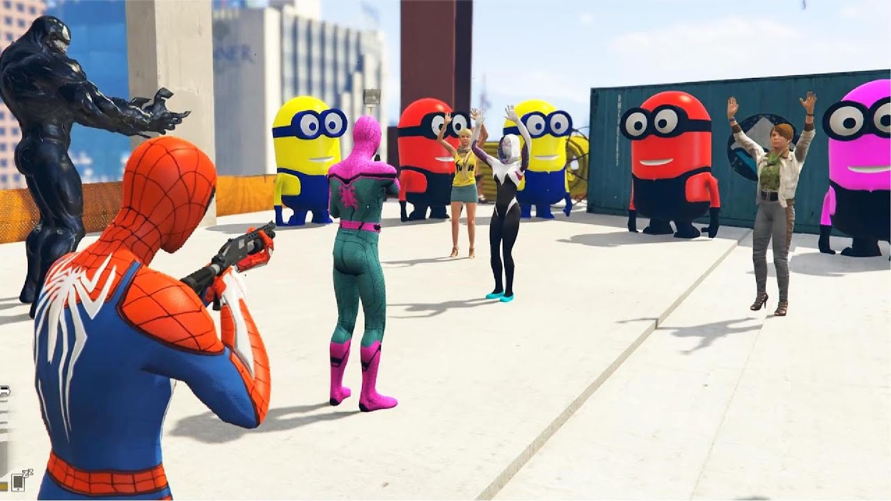 GTA 5 - Spiderman VS Minions Fight Rag doll Gameplay - Spider-man vs Minions Funny Ragdoll - EP15