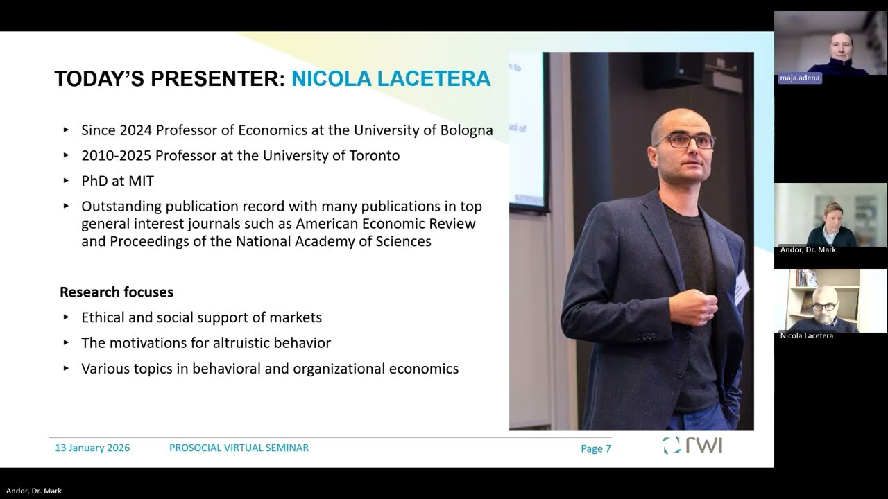 RWI PROSOCIAL Virtual Seminar with Nicola Lacetera (University of Bologna)