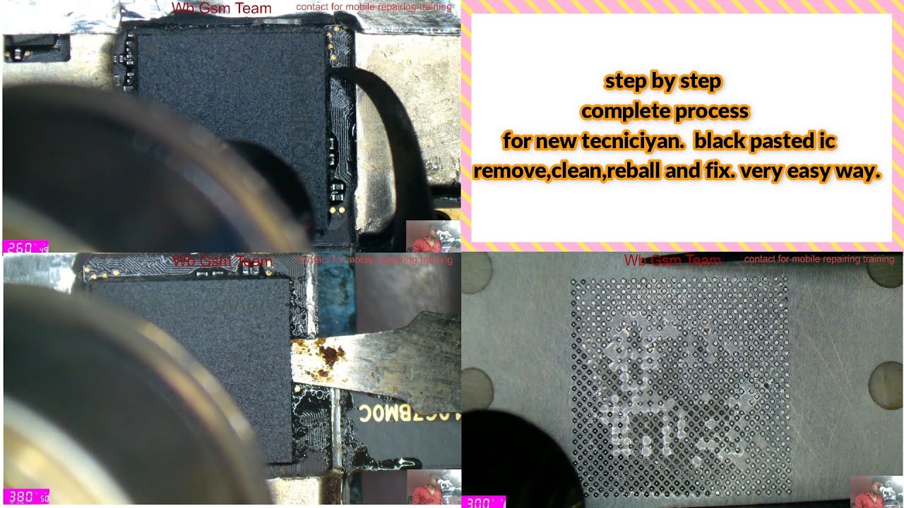 step by step black pasted cpu ic keise remove,clean,reball & fix kiya jata he.
