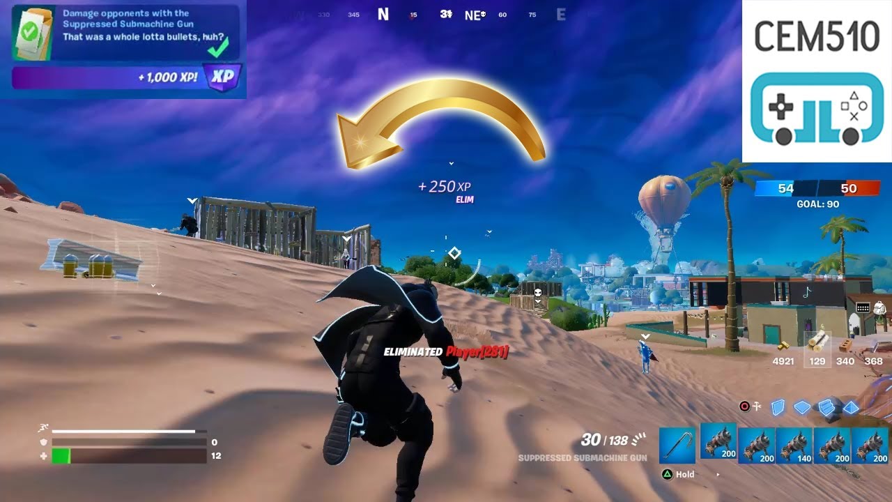 Damage opponents with the Suppressed Submachine Gun Fortnite Daily Quests