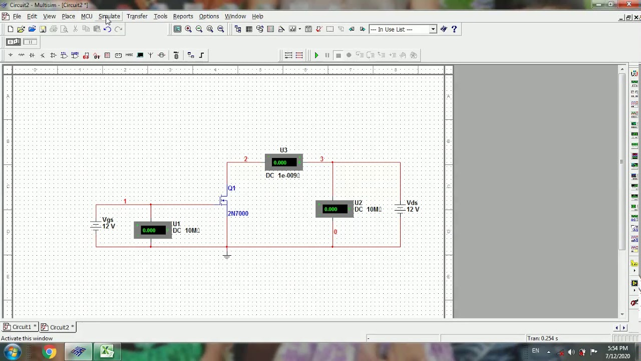 Simulation of MOSFET Characteristics using MultiSim