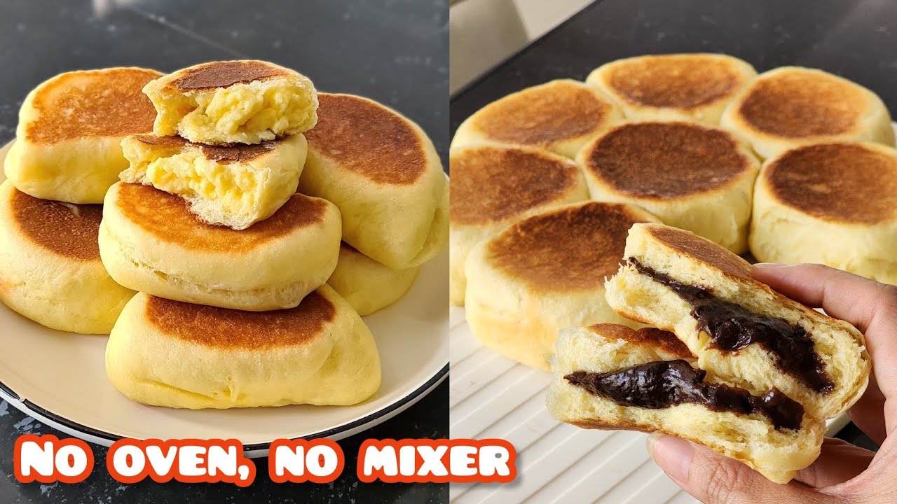 2 easy ways to make delicious bread. No oven no mixer Custard cream bun and choco milk bun