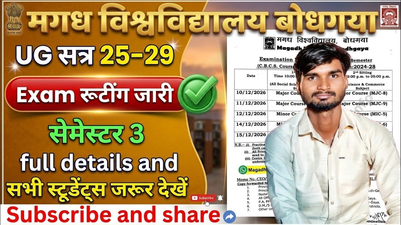 Magadh University UG Sem 3 Exam Routine Out! | Session 2025-29 Big Update 🔥 | Sachin Yadav