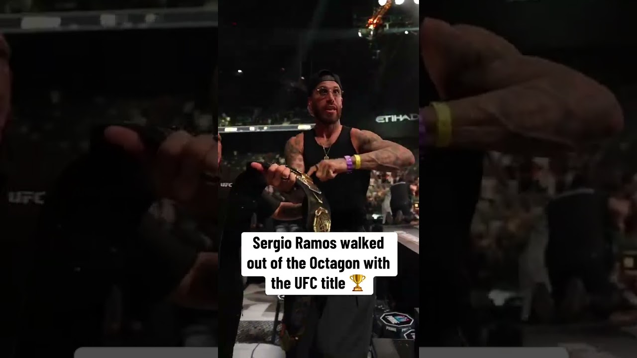 Sergio Ramos z pasem, kt&oacute;ry Topuria zdobył w zeszłym roku w walce z Hollowayem 🏆🤝 #UFC317