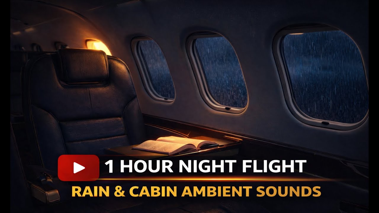 1 Hour Night Flight ✈️ Rain & Airplane Cabin Ambient Sounds for Sleep, Focus & Relaxation