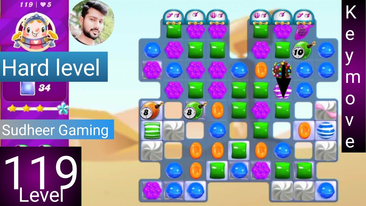 Candy crush saga level 119 । No boosters । Hard level । Candy crush 119  help । Sudheer Gaming
