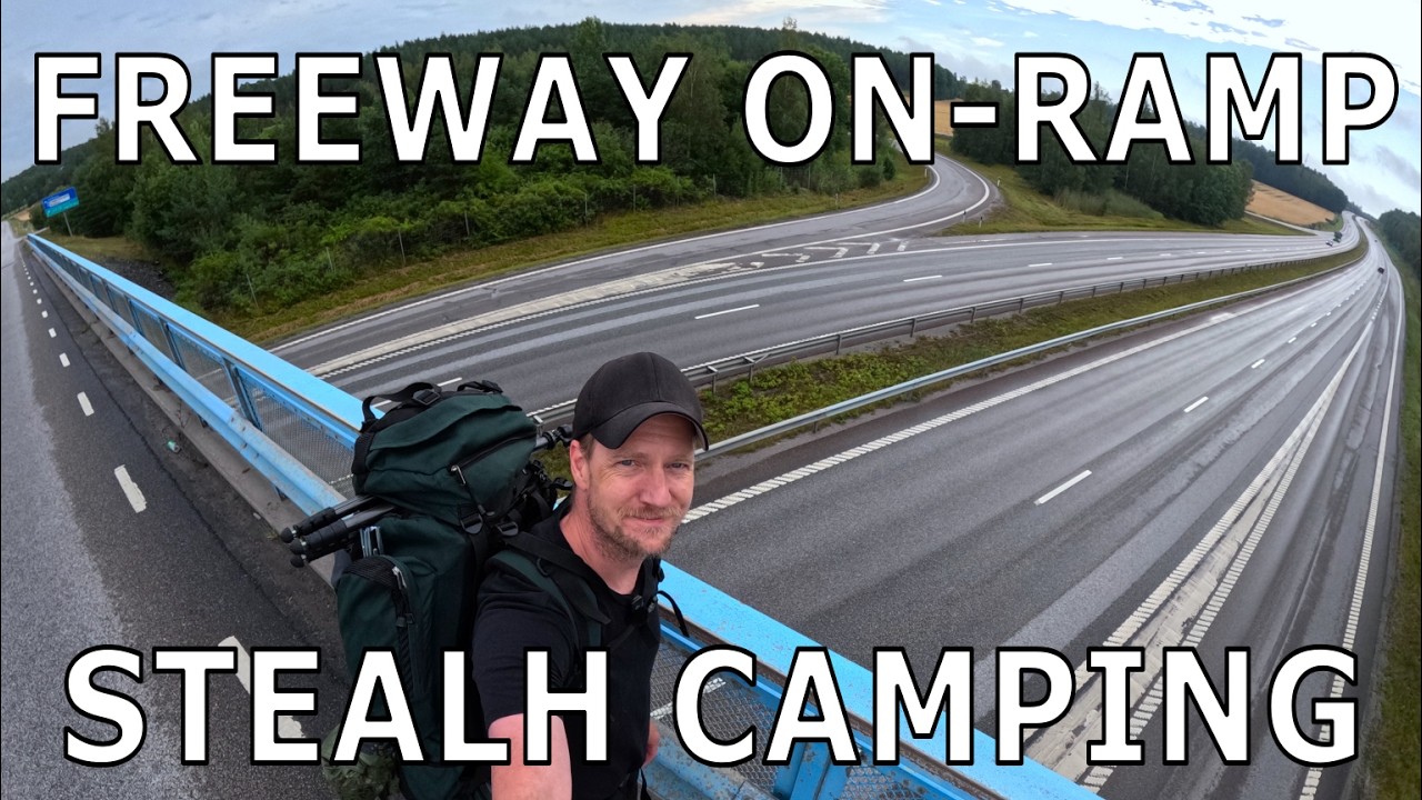 Freeway off-ramp stealth camping | cheapest tent ever |