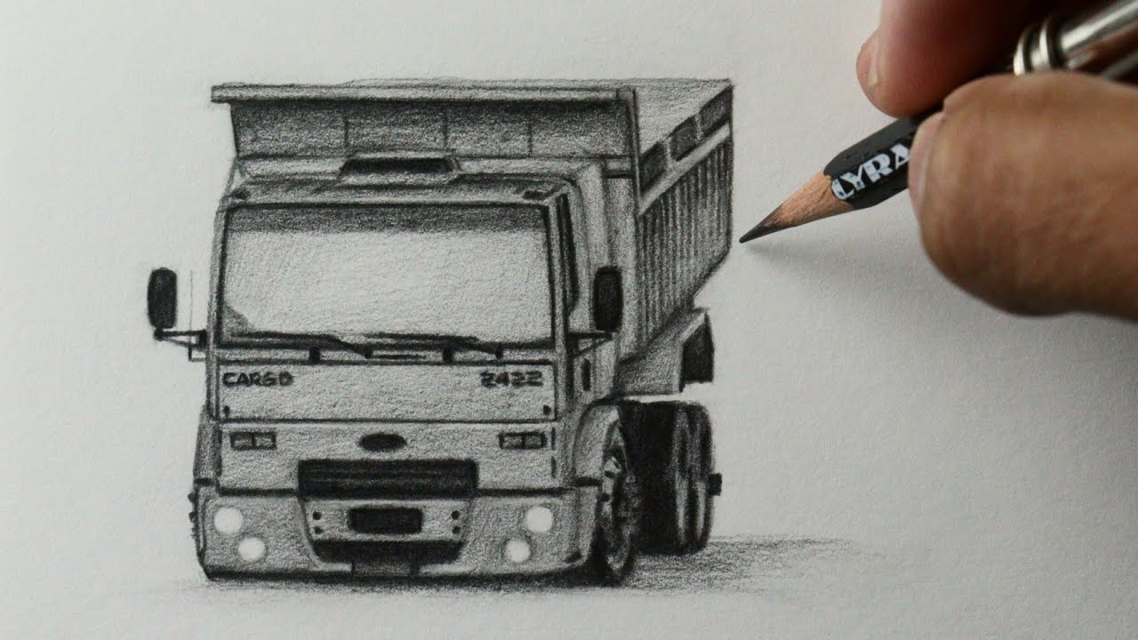Como desenhar um Caminhão caçamba Ford Cargo qualificado - PASSO A PASSO - narrado