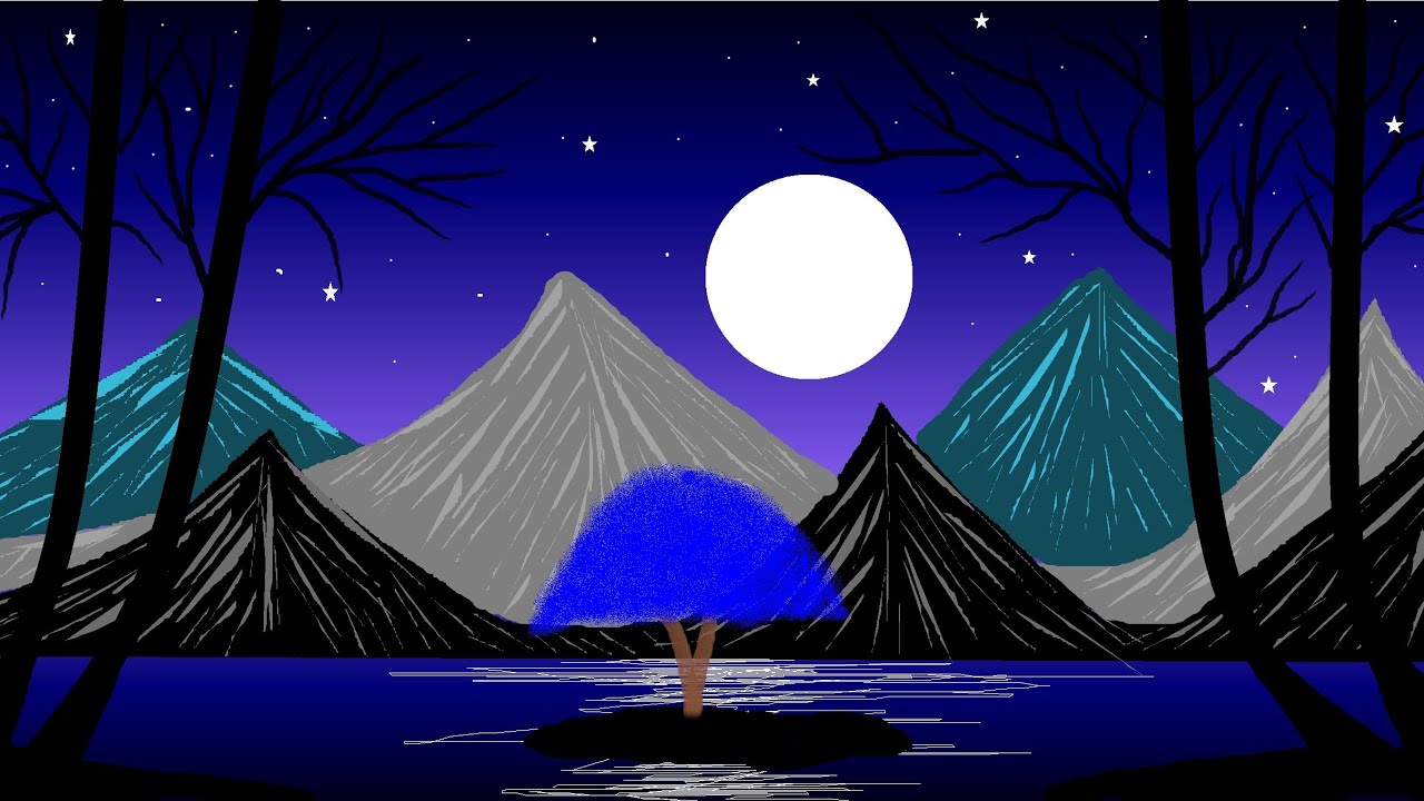 Draw to Beautiful mountain design ll computer painting ll scenery of mountain design ll ms paint 
