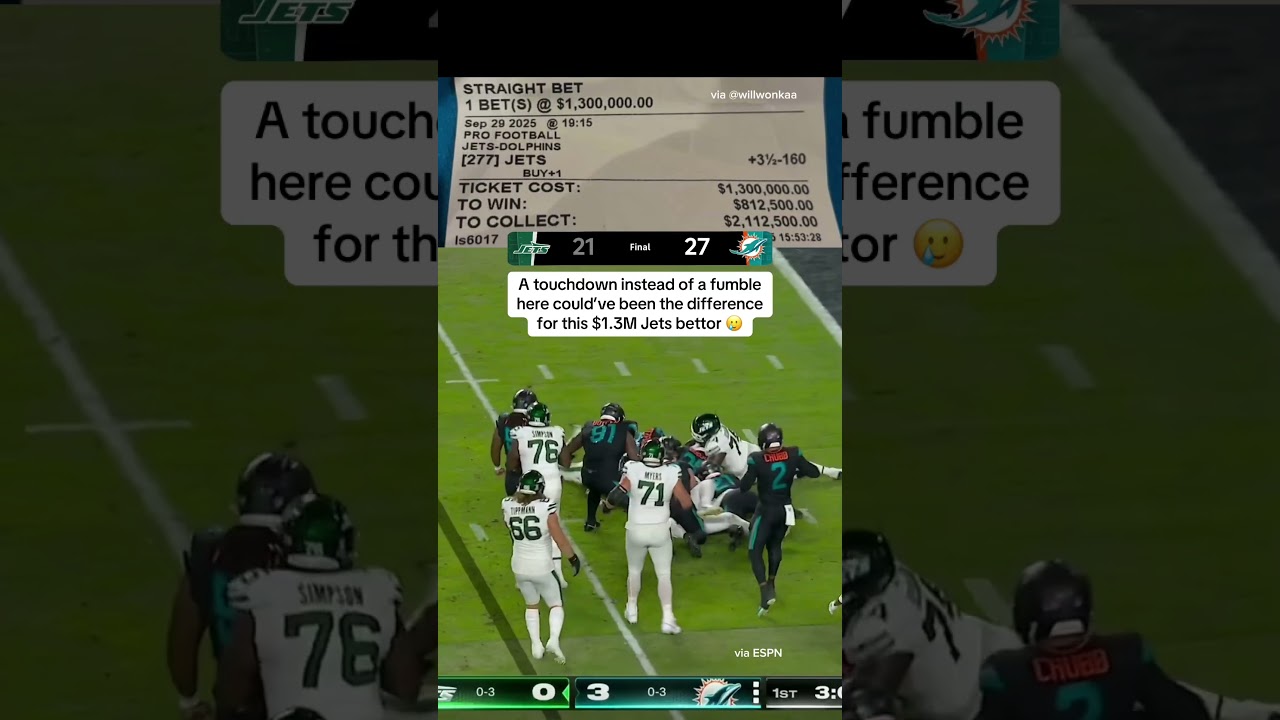 $1.3M on Jets +3.5 is crazy 🫣 #nfl #nyjets #dolphins #nflbetting #nflbadbeats