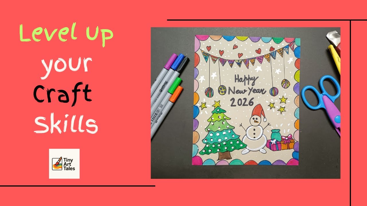 Cute Happy New Year 2026 Card 🎉 | Easy DIY Card Making @TinyArtTales16 