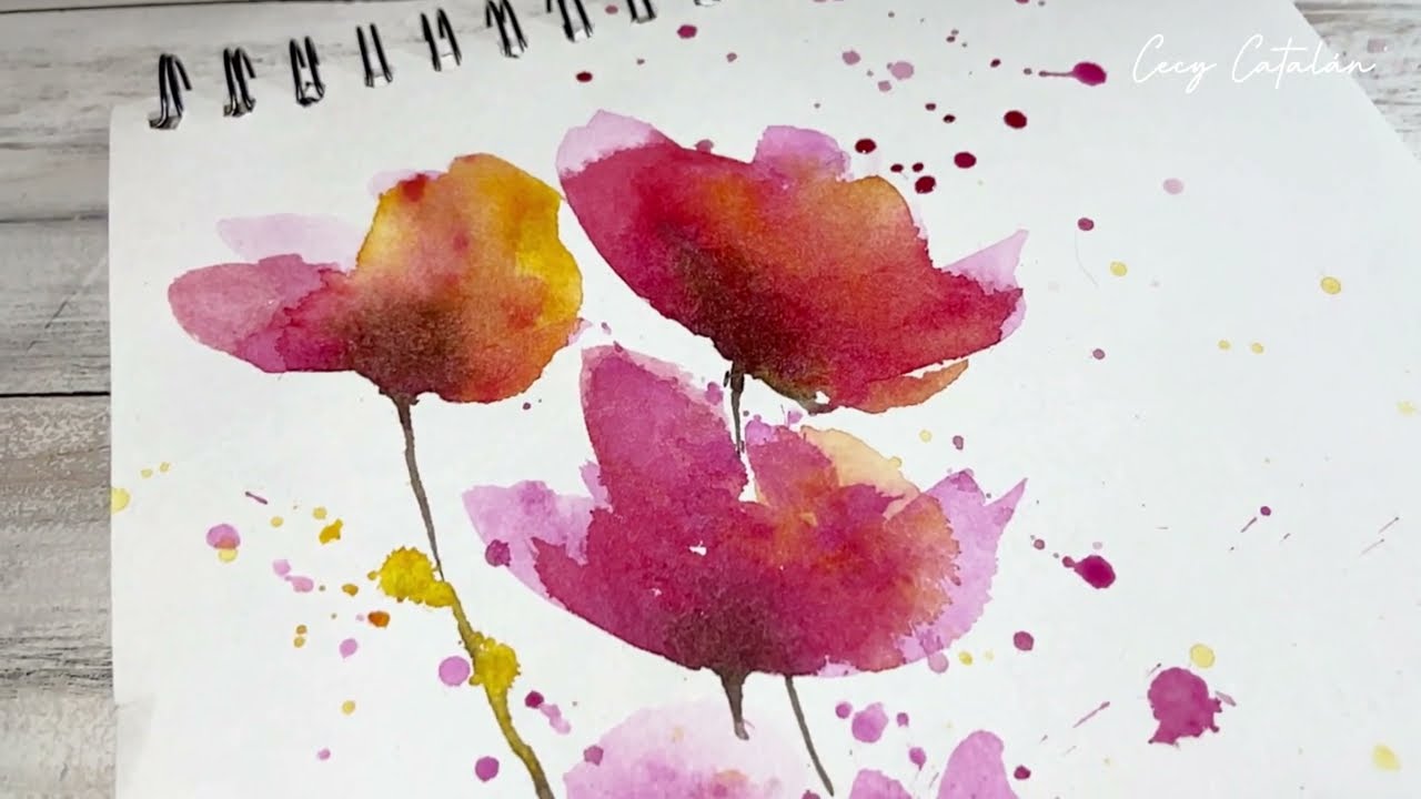 Acuarela Floral, Amapolas con Técnica Suelta