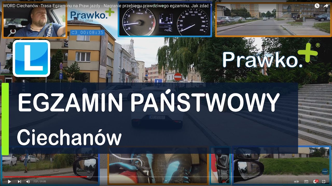 WORD Ciechanów -Trasa Egzaminu na Praw jazdy - Nagranie przebiegu prawdziwego egzaminu. Jak zdać ?