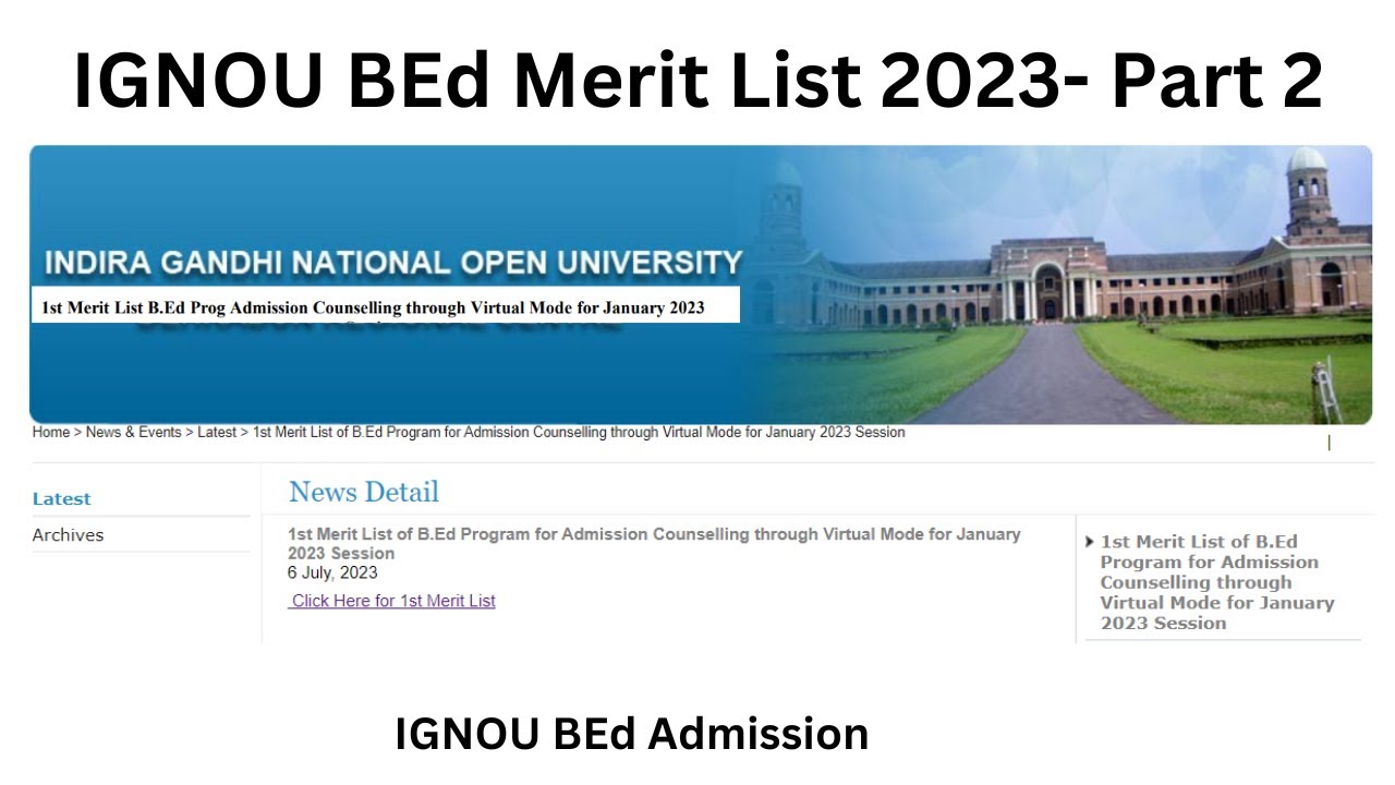 IGNOU BEd Merit List 2023 | IGNOU BEd Admission | IGNOU BEd Admission Merit List - part2