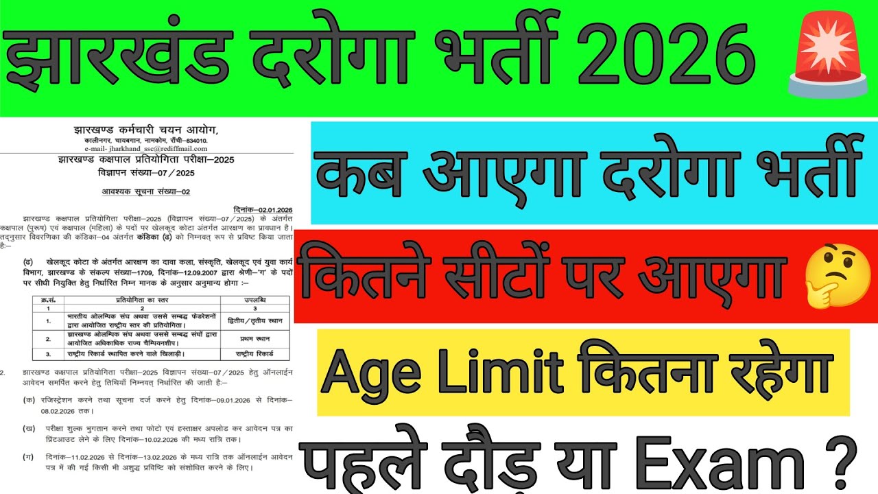 बड़ी खबर🎯 झारखंड दरोगा भर्ती 2026 पूरी जानकारी 🔴 Age limit, Post, योग्यता, सिलेबस सब कुछ वीडियो में|