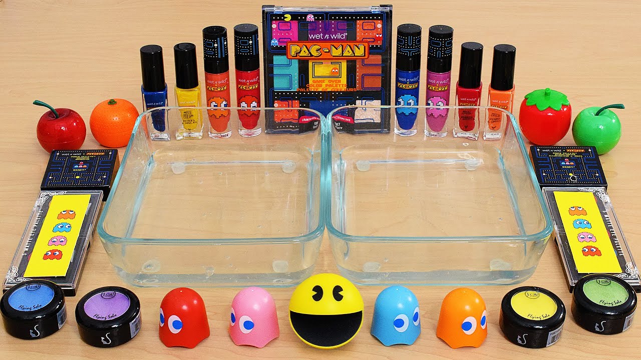 Rainbow Pac-Man - Mixing Makeup Eyeshadow Into Satisfying Slime ASMR