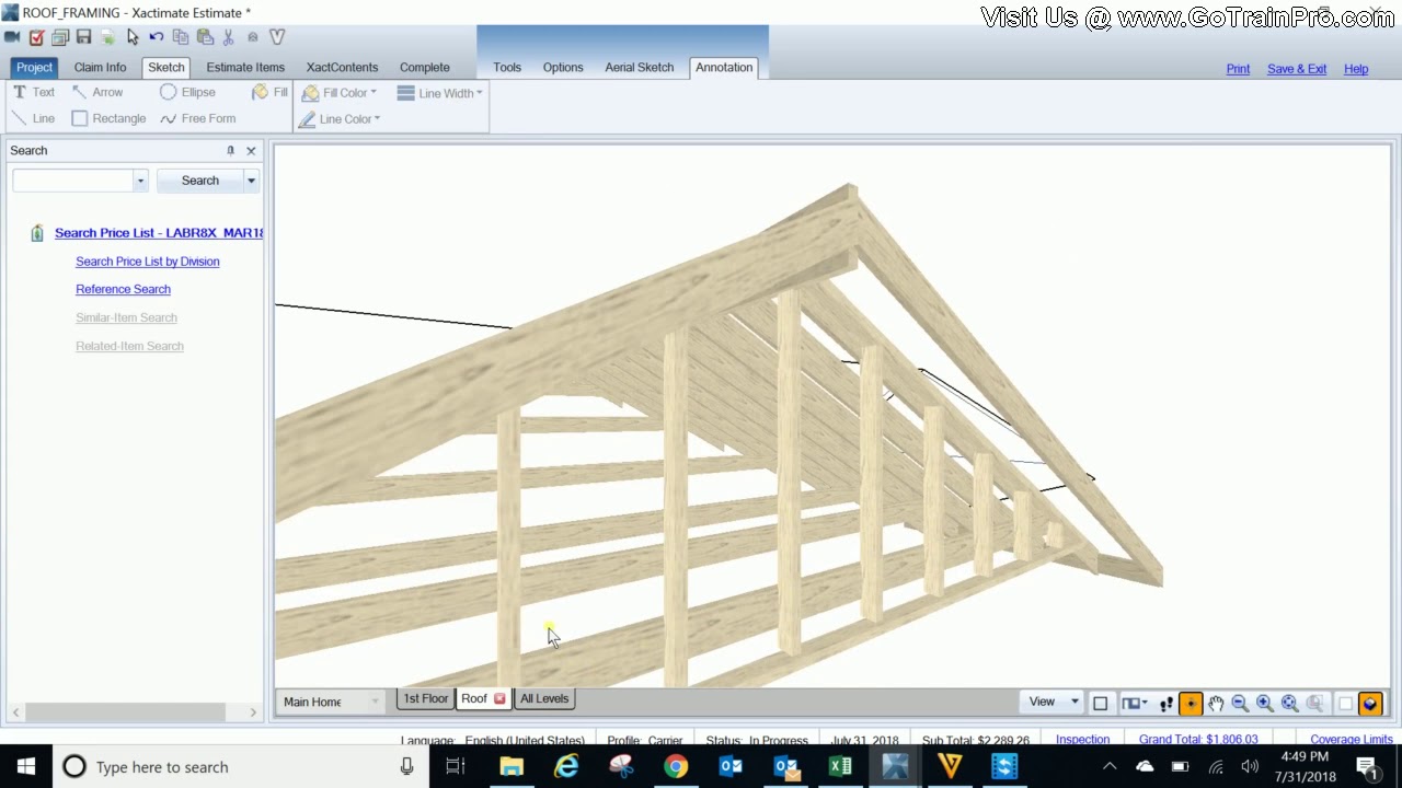 Roof Framing in Xactimate Sketch