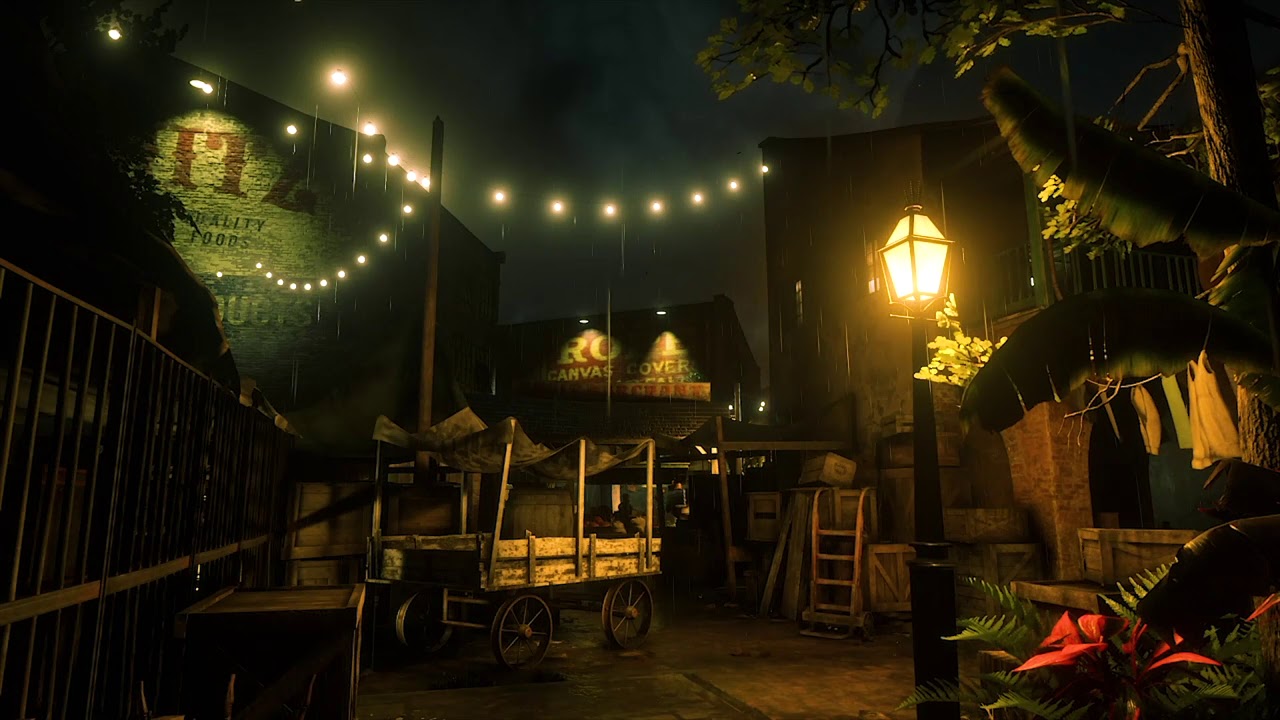 Red Dead Redemption 2 - Saint Denis Night Market Ambiance (rain, talking, carriage)
