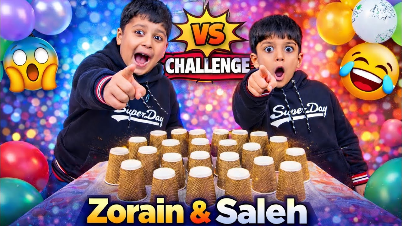 Fun Indoor Games for Kids: Balloon and Glass Challenge | Zorain and Saleh Reaction 