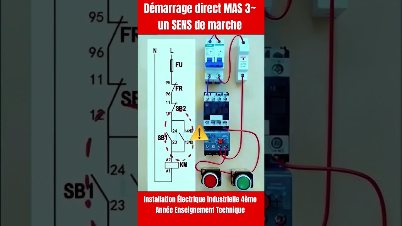 Installation &Eacute;lectrique industrielle 4&egrave;me Ann&eacute;e Enseignement Technique, d&eacute;marrage direct un sens