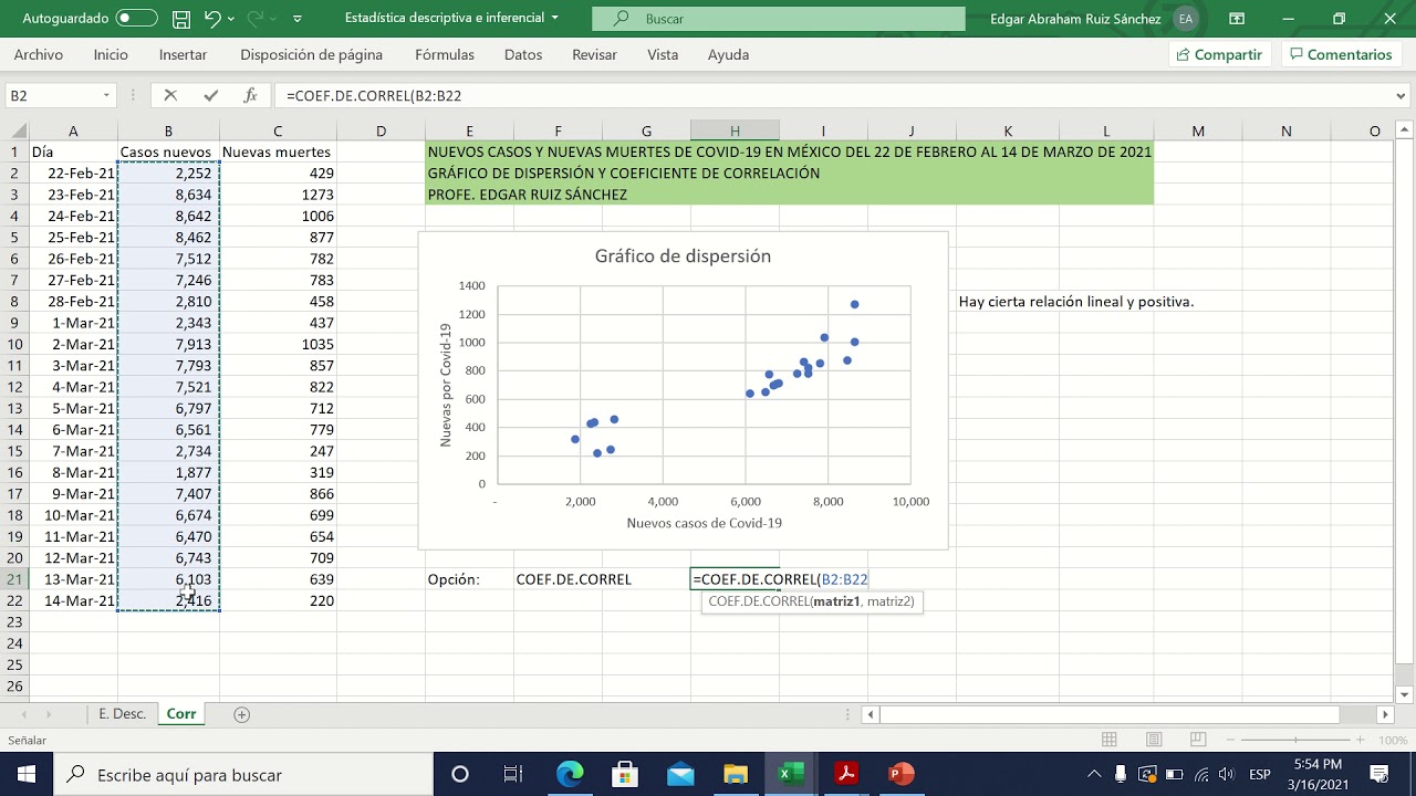 An&aacute;lisis de correlaci&oacute;n con Excel