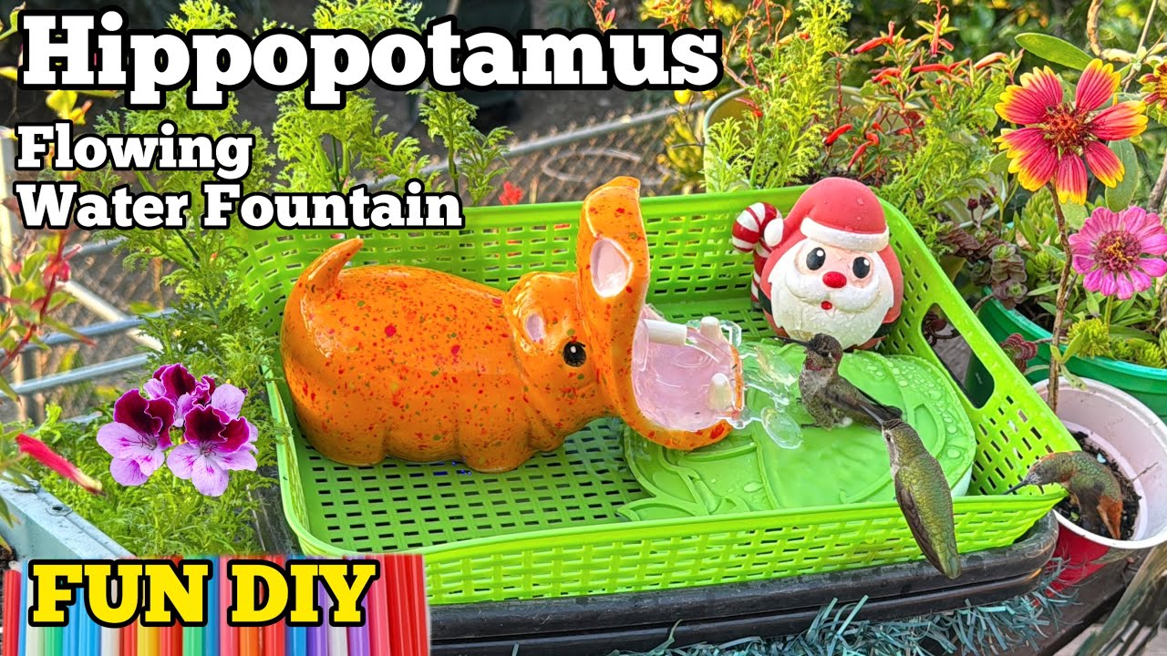How To Make Hummingbird Hippopotamus Water Fountain 🐦 Bird Bath EASY Solar Powered TOTALLY PORTABLE