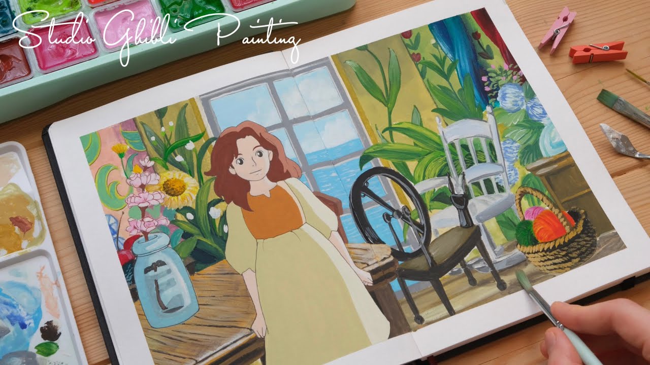 Painting Studio Ghibli Scene with Himi Jelly Gouache // The Secret World of Arriety🌷