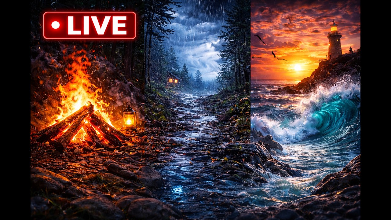 LIVE RELAXING GAME WORLDS 🌙 | CAMPFIRE, RAIN, BEACH & FOREST AMBIENCE