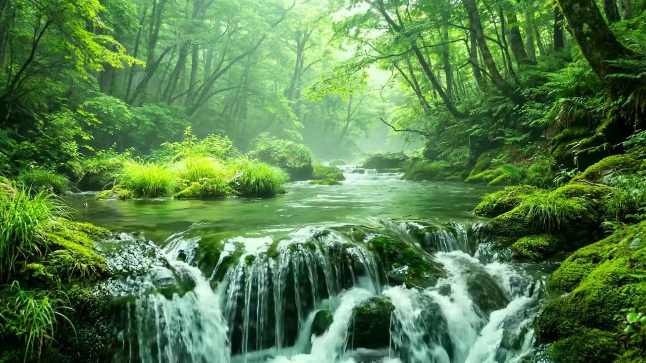 Deep Forest Stream Flowing Gently, Pure Water Sounds, Birds Singing, Ten Hours of Relaxing Ambience