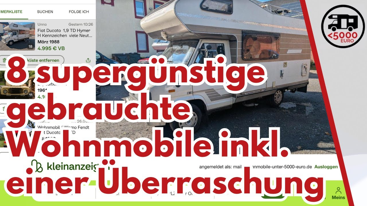 8 gebrauchte Wohnmobile zwischen 4000 und 8000 Euro. Großteils mit TÜV! Einsteigen, losfahren.
