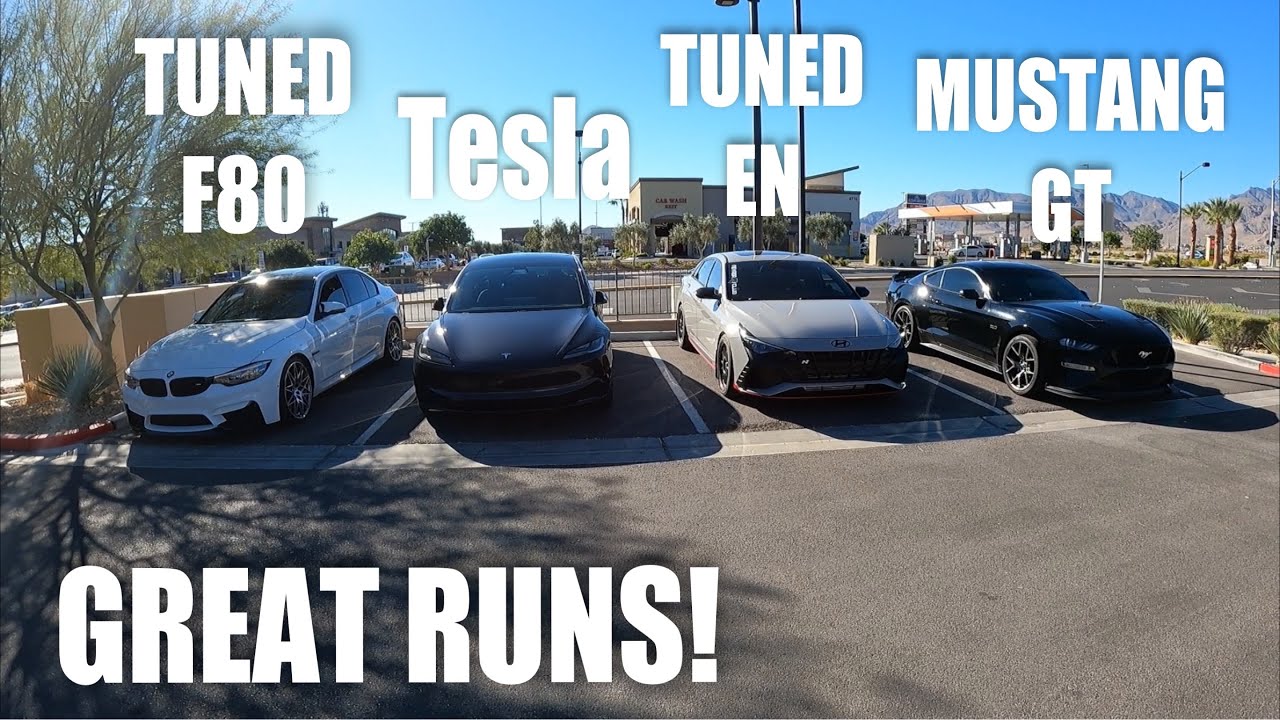 RACE: Tesla Model 3 LR AWD vs Mustang GT vs Elantra N vs F80 BMW M3!