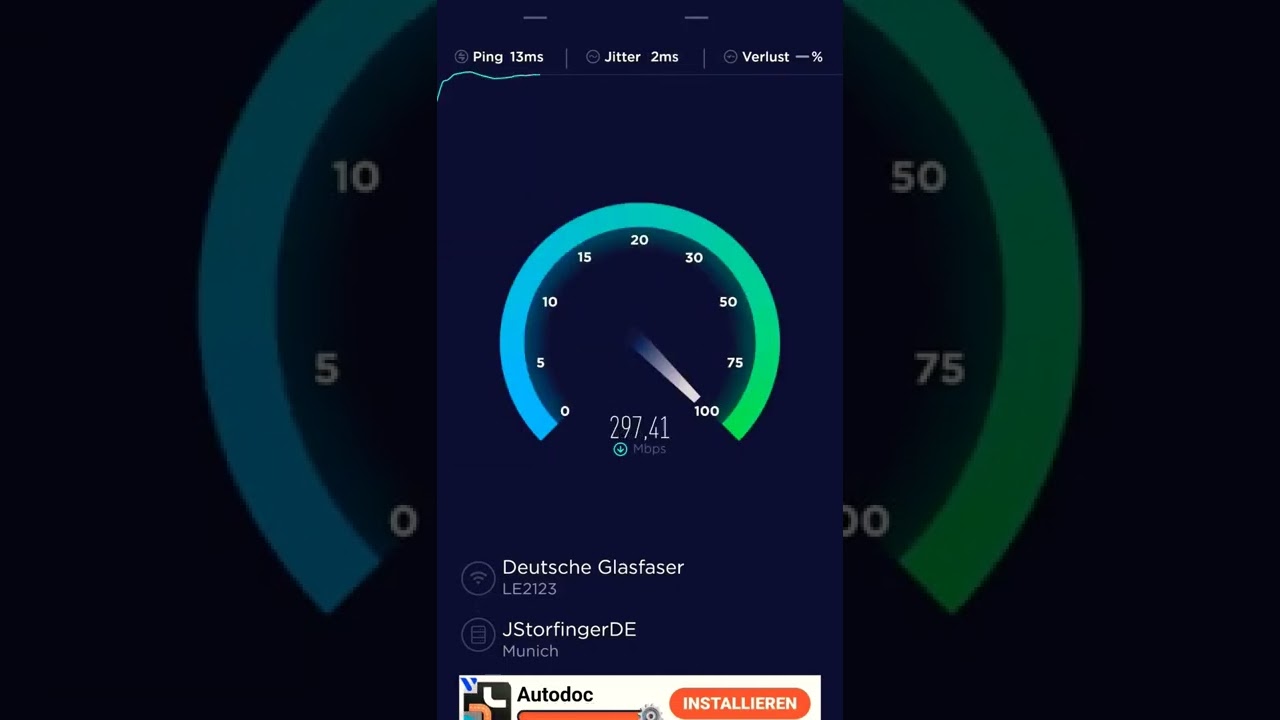 Wifi 6 Internet Speedtest. (Fiberglas basic 300 Mbit/s)