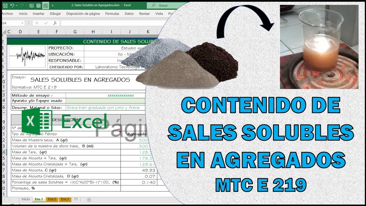 Contenido de Sales Solubles en  Agregados | Plantilla excel