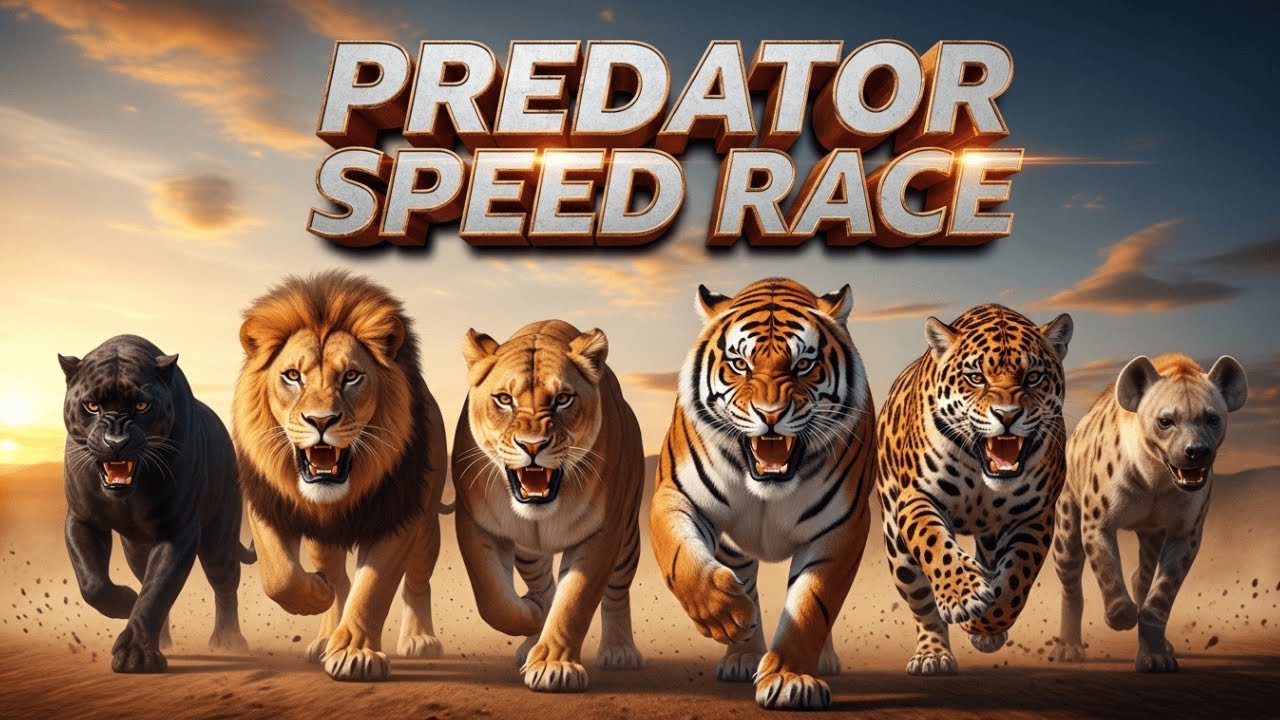 Predator Speed Race 🏁  Lion vs Lioness vs Tiger vs Black Panther vs Jaguar vs Hyena