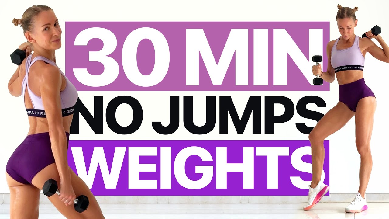 30 MIN FULL BODY NO JUMPING ALL STANDING HIIT With Weights - No Repeats Home Workout For Weight Loss