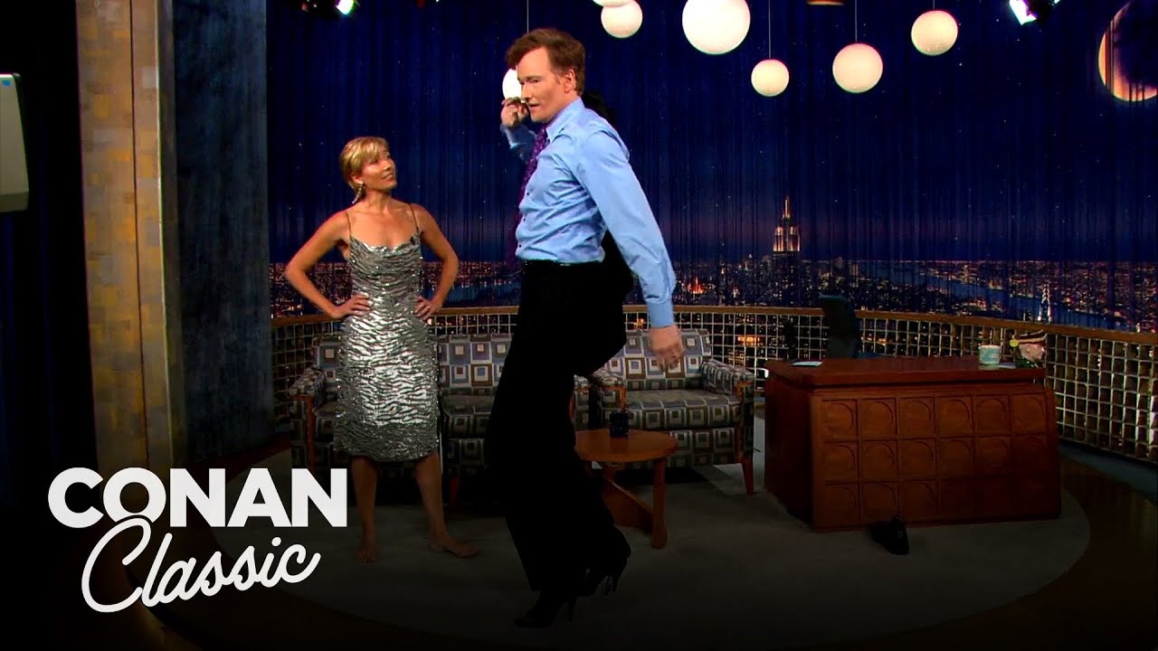 Conan Tries On Emma Thompson’s Heels | Late Night with Conan O’Brien