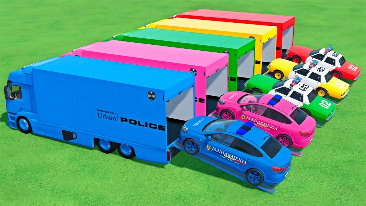Double Flatbed Trailer Truck vs speedbumps |Police car vs speedbumps | Beamng Drive | 